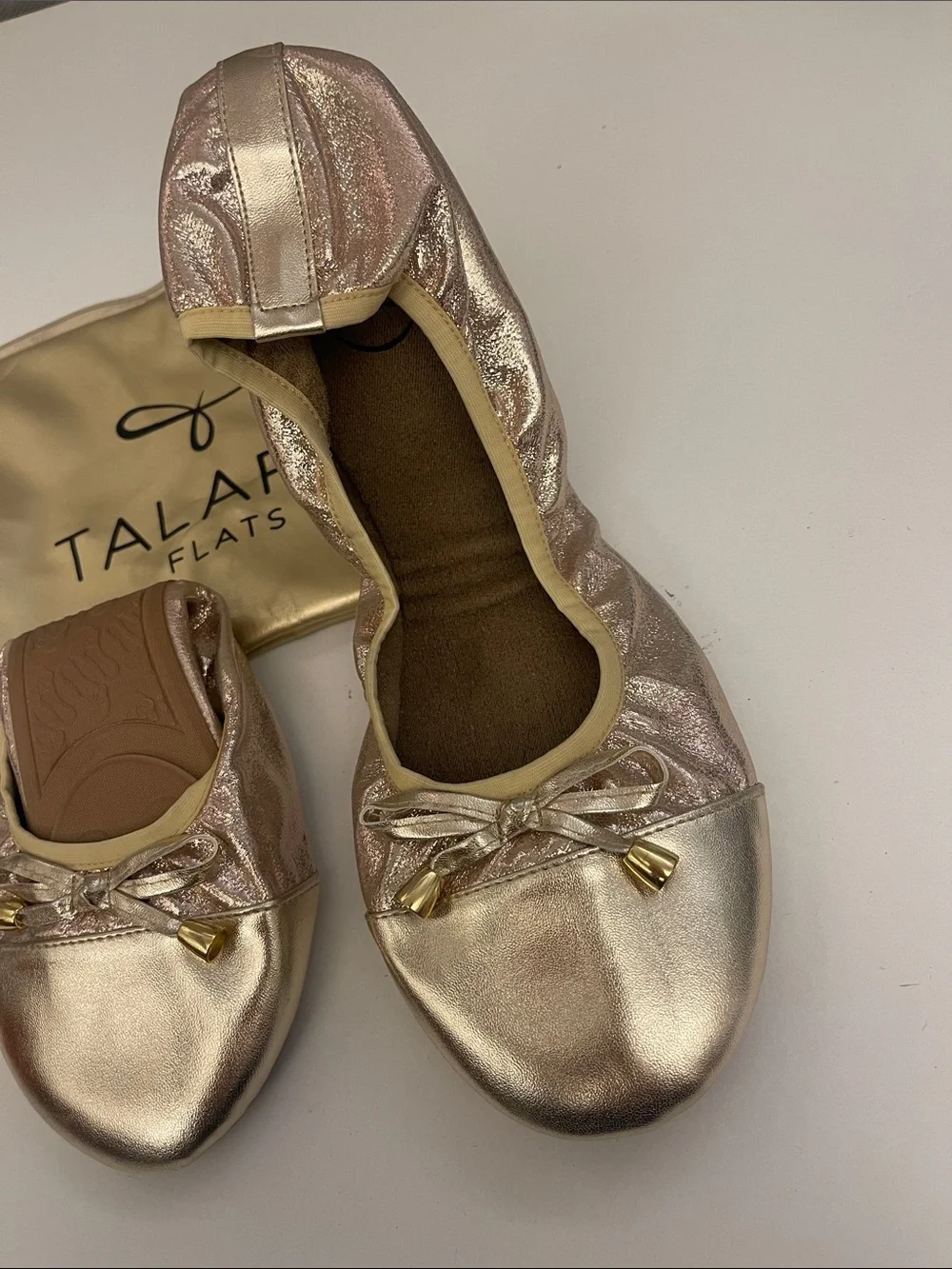 Talaria - Women’s Metallic Gold Foldable Ballet Flats Size 12